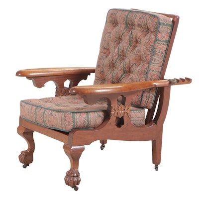 American Empire Revival Walnut Morris Chair, Early 20th Century