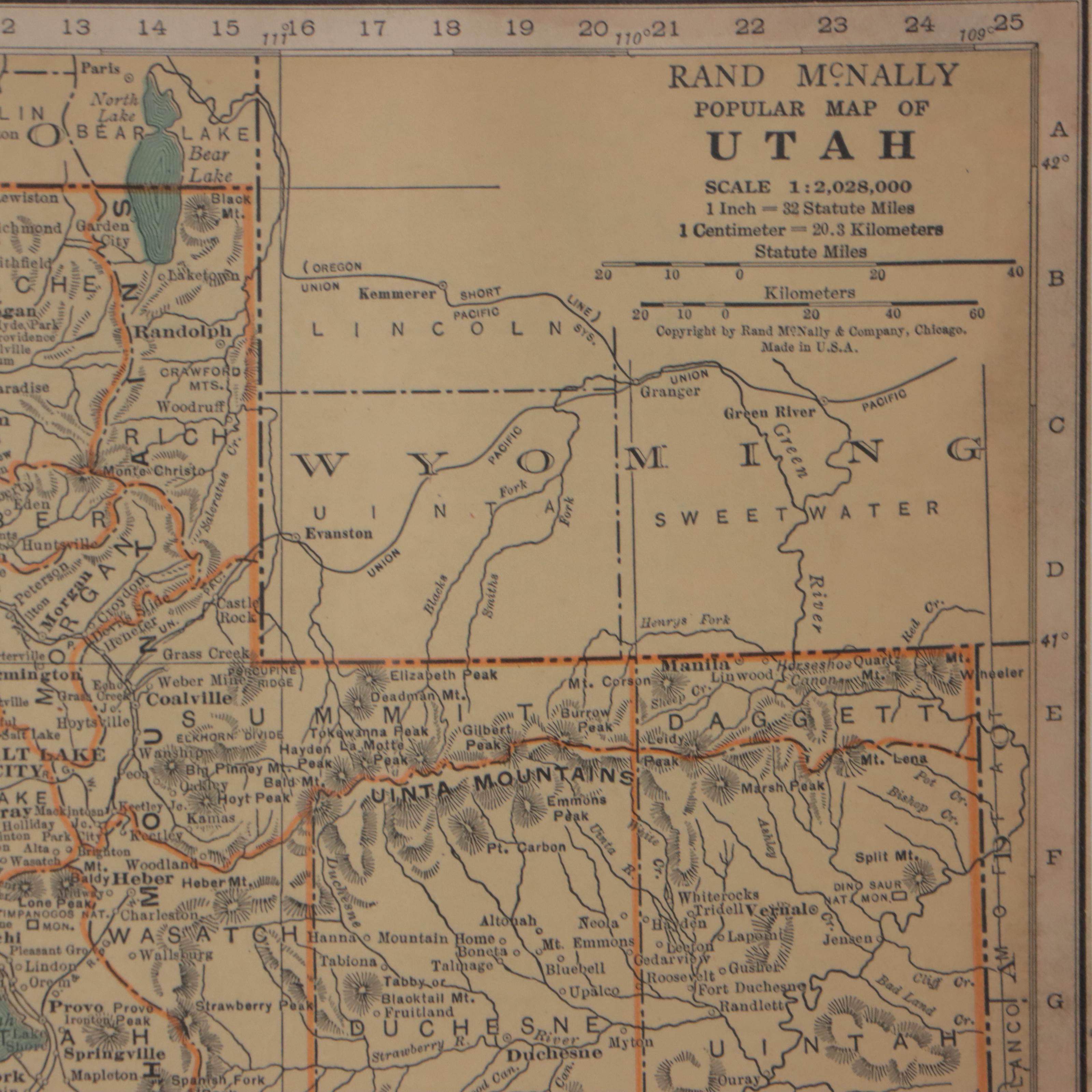 Rand McNally & Co. Wax Engraving Map of Utah, Circa 1898 EBTH