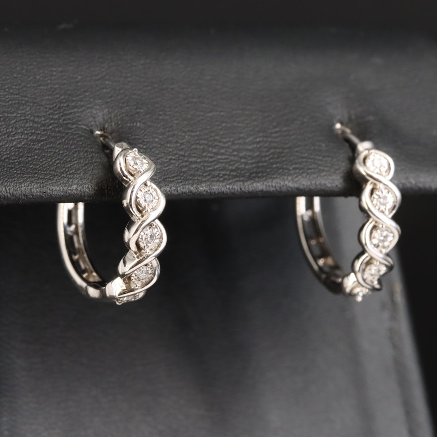 Sterling Diamond Hoop Earrings