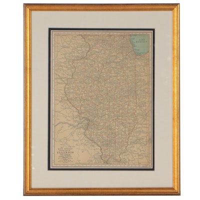 Rand, McNally & Co. Wax Engraving Map of Illinois, Circa 1898