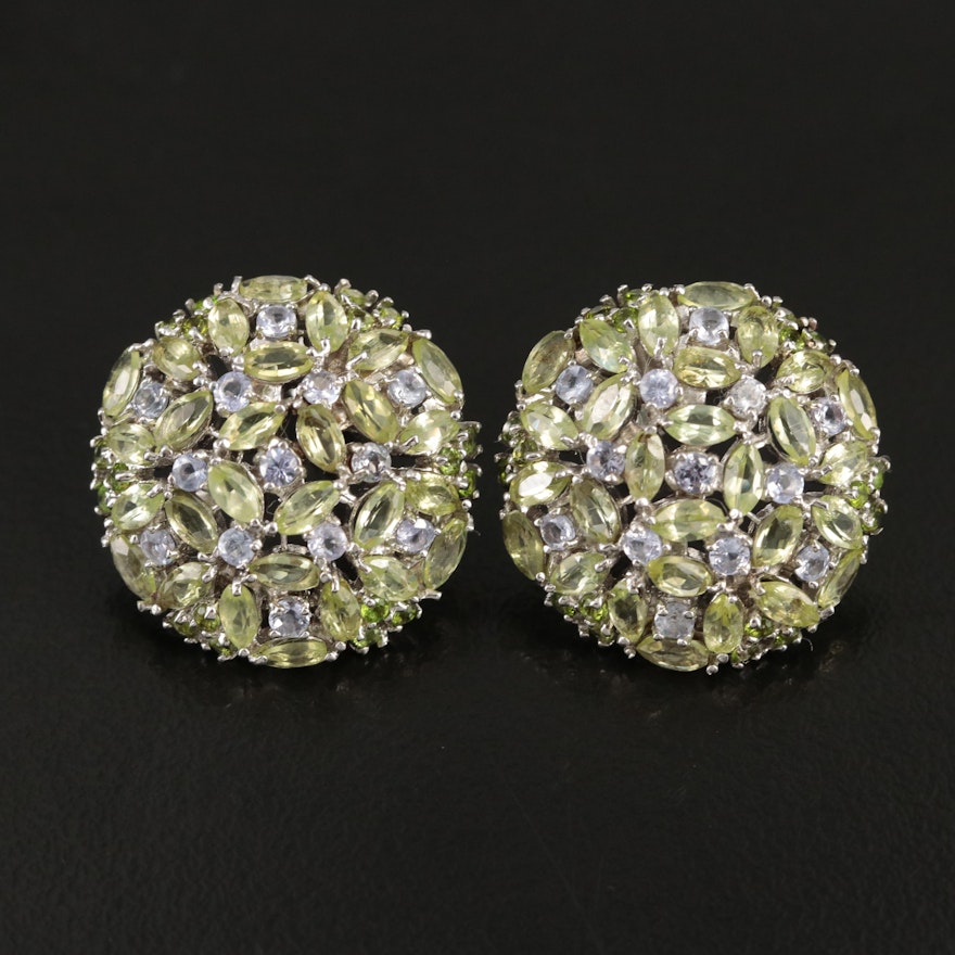 Sterling Peridot and Tanzanite Domed Earrings