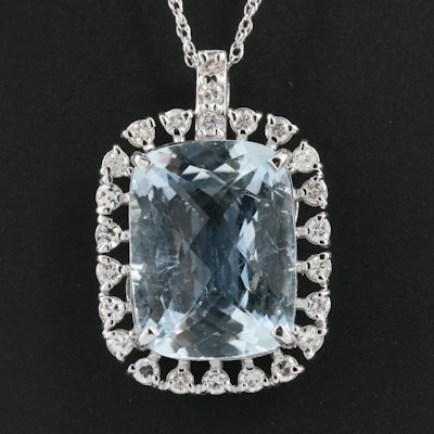 14K 10.61 CT Aquamarine and Diamond Halo Pendant Necklace