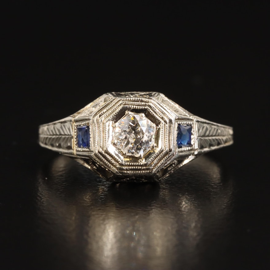 Edwardian 18K Diamond and Sapphire Ring