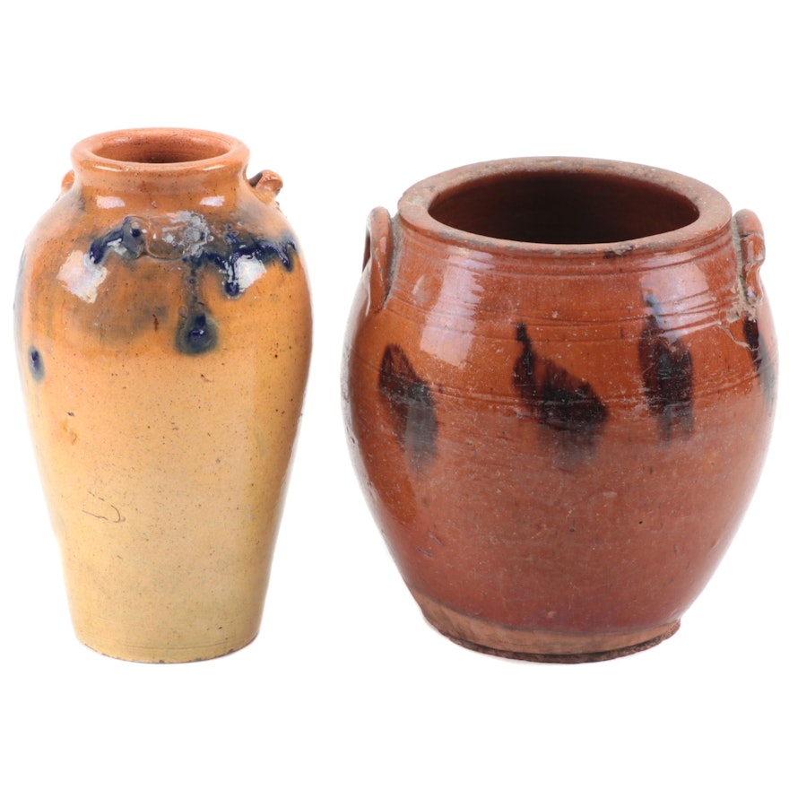 American Art Pottery Redware Jars with Manganese Decoration, 19th Century