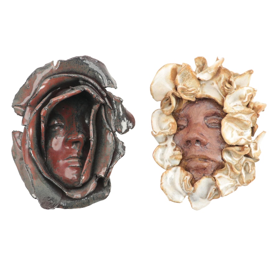 Sculpted Pottery Face Wall Hangings