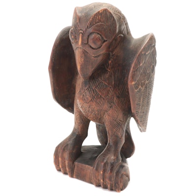 Folk Art Hand-Carved Wooden Figure of an Eagle, Early to Mid 20th Century