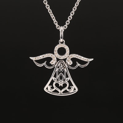 Sterling Diamond Angel Pendant Necklace