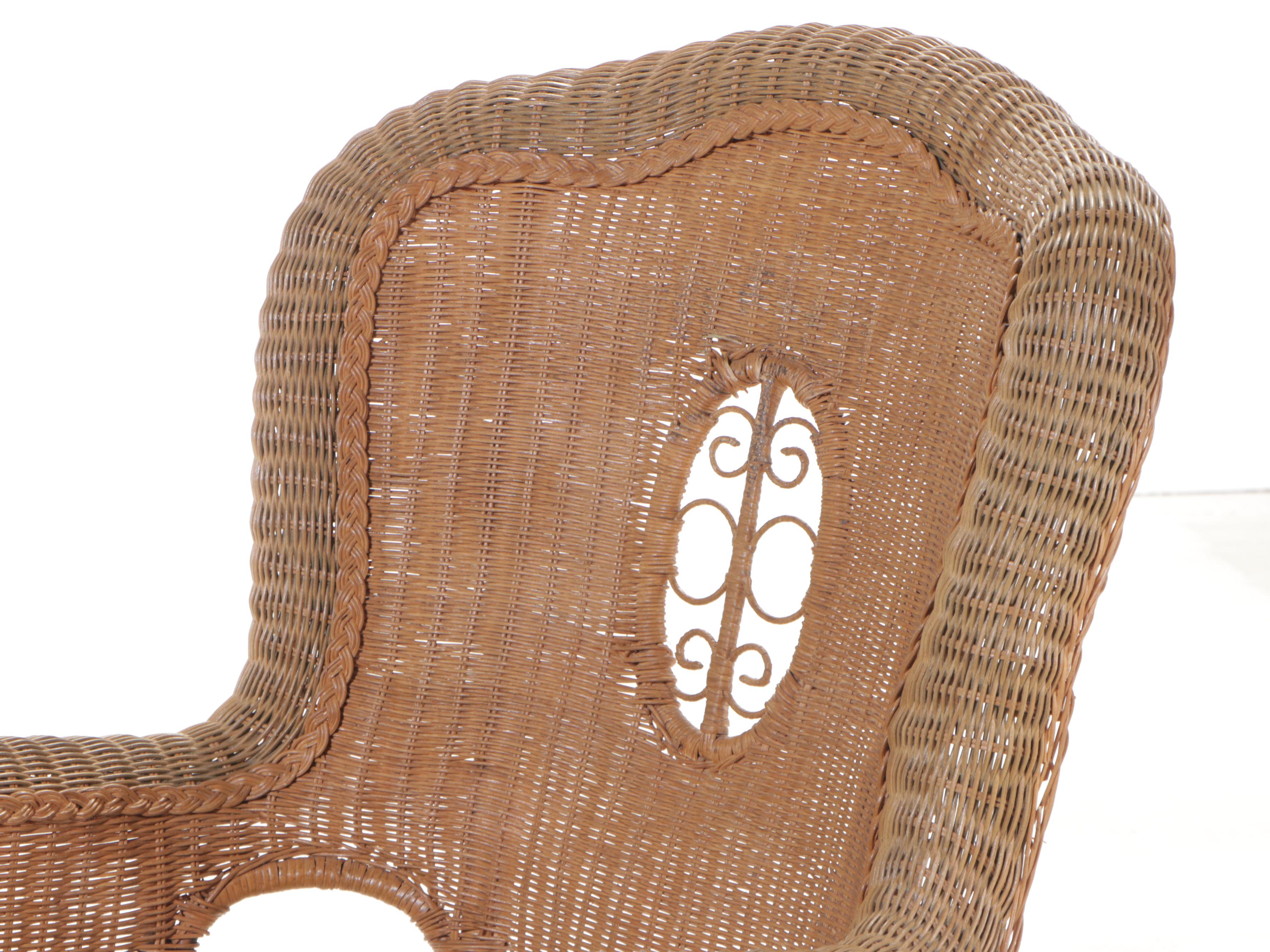 Victorian Style Wicker, Rattan, and Hardwood Rocker, Late 20th Century