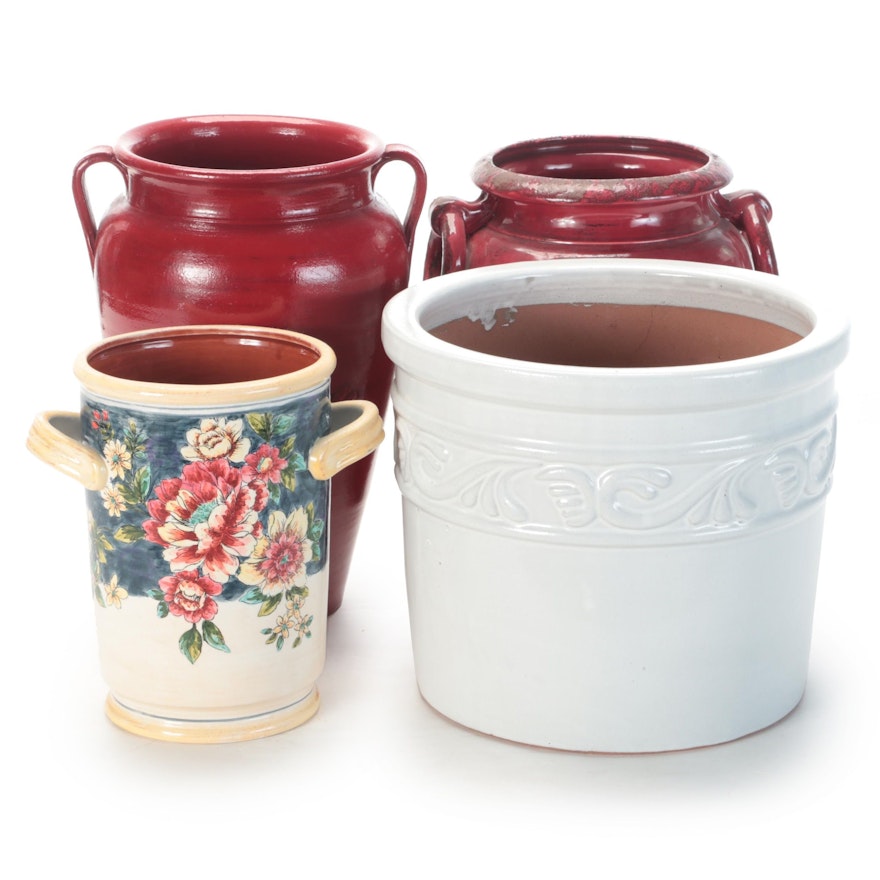 Hand-Painted and Glazed Earthenware Cachet Pots