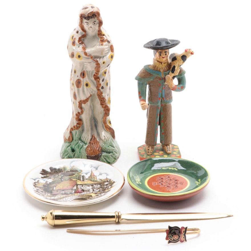 English Prattware Allegorical Winter Figurine with Other Figurine and Décor