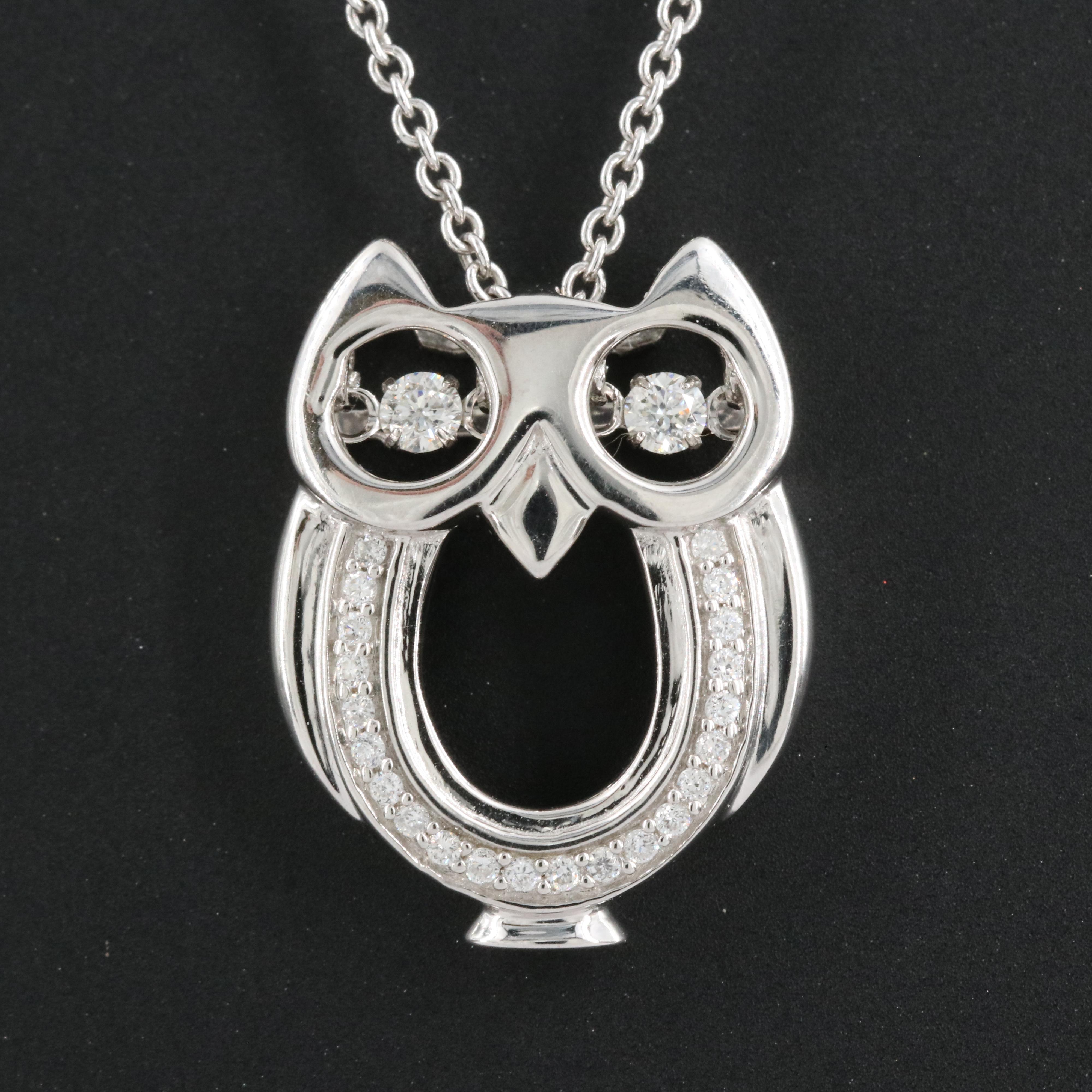 Sterling Diamond Owl Pendant Necklace EBTH