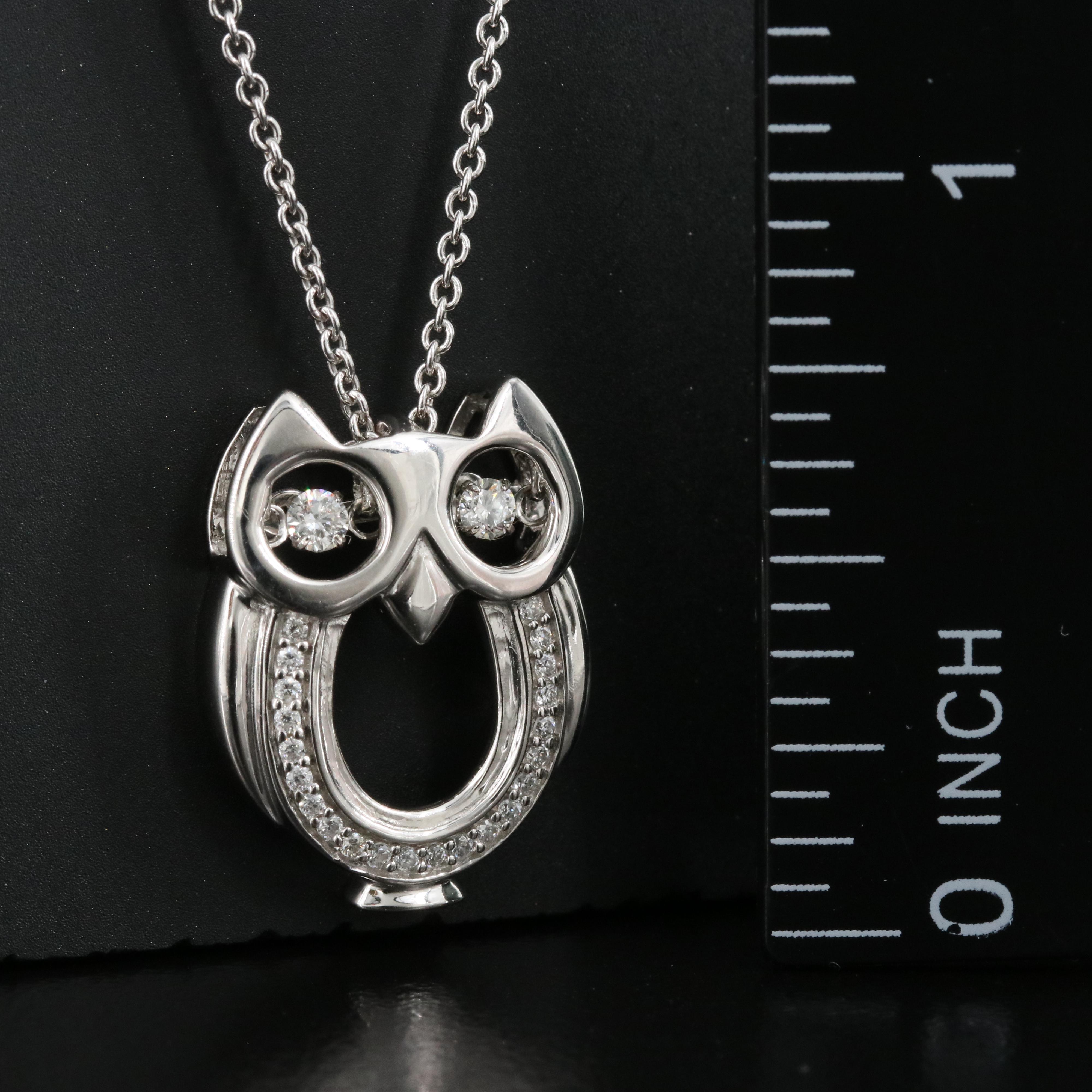 Sterling Diamond Owl Pendant Necklace EBTH