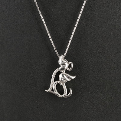 Sterling Diamond Dog Angel Pendant Necklace