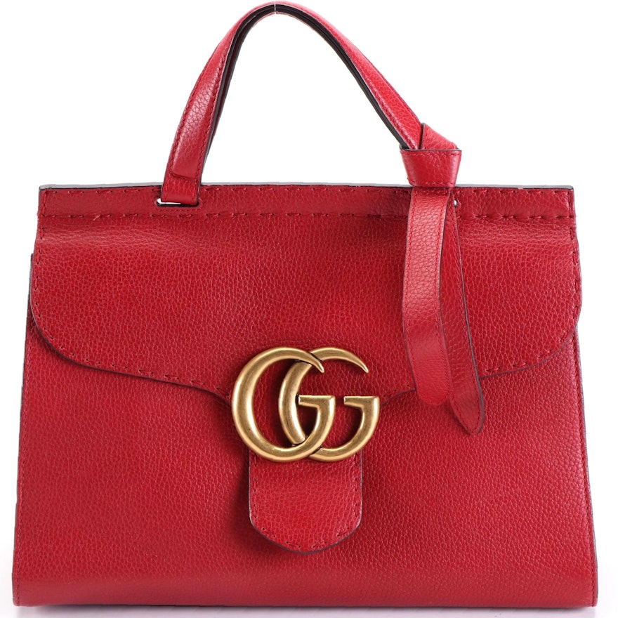 Gucci GG Marmont Top Handle Two-Way Bag in Red Grained Leather