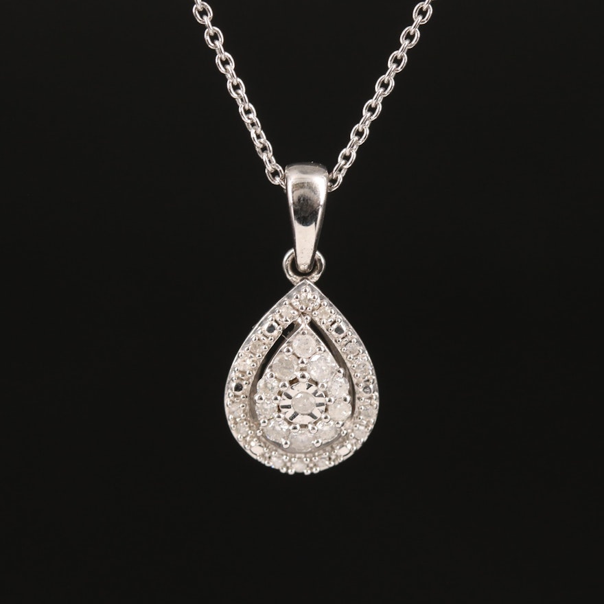 Diamond Teardrop Pendant Necklace in Sterling