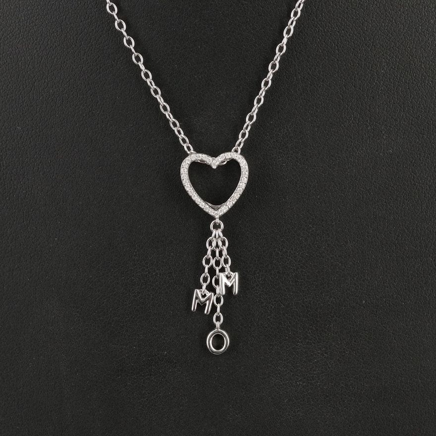 Sterling Diamond "Mom" Heart Pendant Necklace