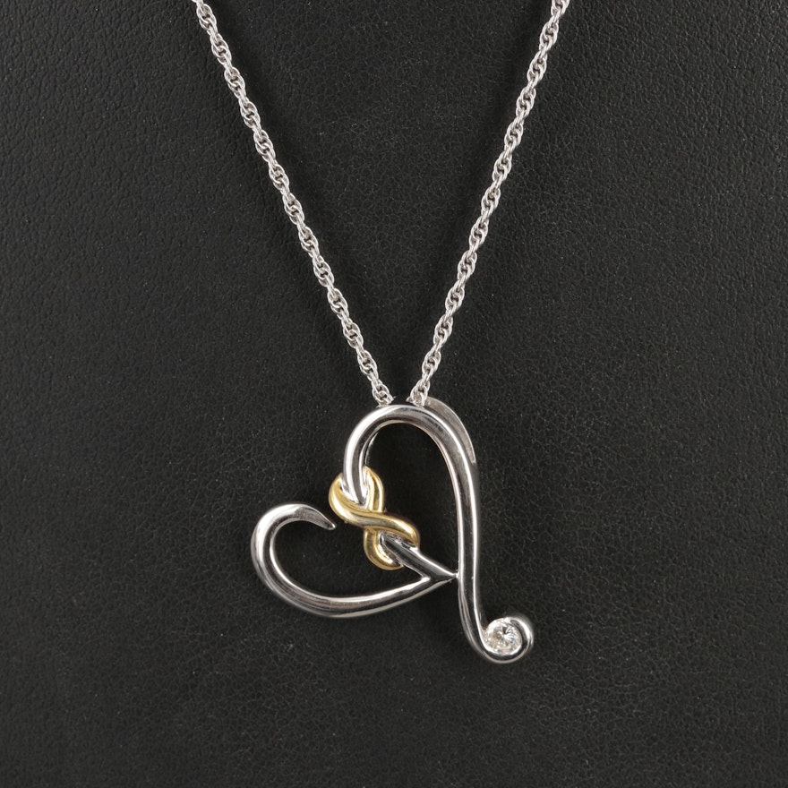 Sterling Diamond Infinity Heart Pendant Necklace