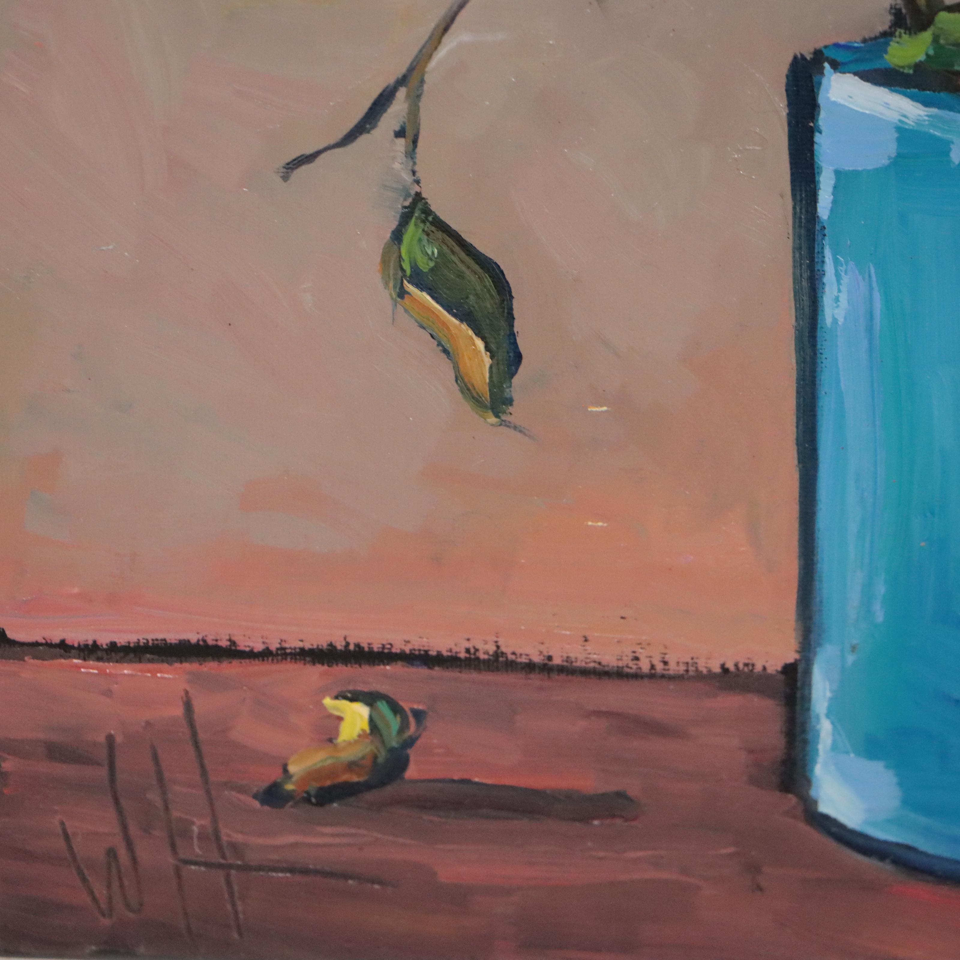 William Hawkins Still Life Oil Painting "Red Rosé Flor con Vase," 2022