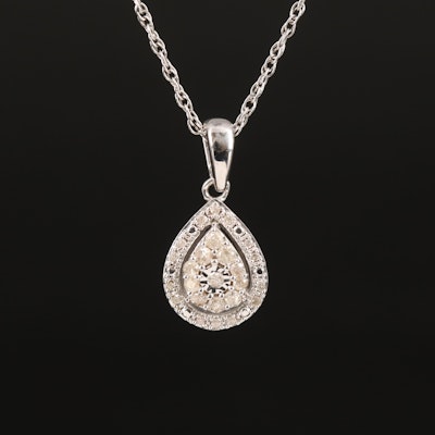 Diamond Teardrop Pendant Necklace in Sterling