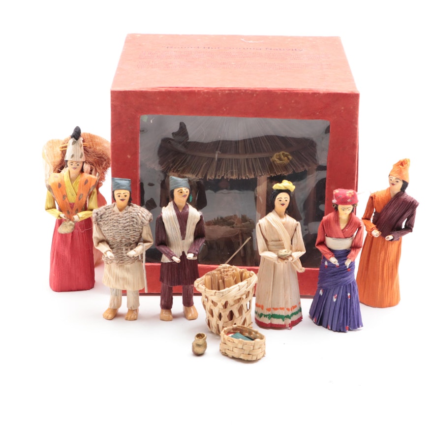 Nepali Gurung Nativity Scene with Other Corn Husk Nativity Figurines