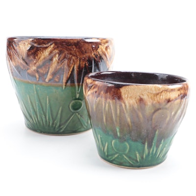 American Art Pottery Sun and Moon Planters, Early to Mid 20th Century