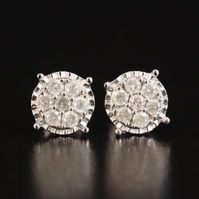 Sterling Diamond Cluster Stud Earrings