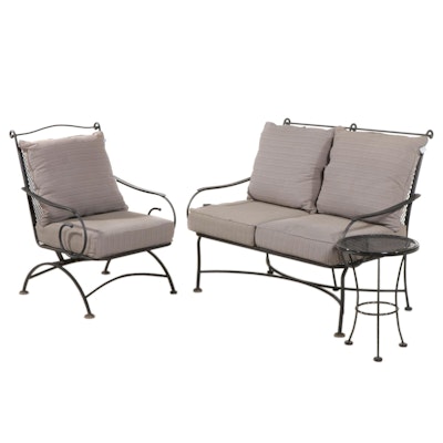 Metal Mesh Patio Loveseat, Chair and Side Table, 21st Century