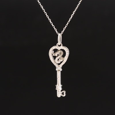 Sterling Diamond En Tremblant Key Pendant Necklace