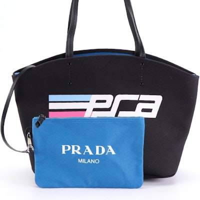 Prada Shopping Tote 1BG221 in Logo Canapa Canvas with Zip Pouch