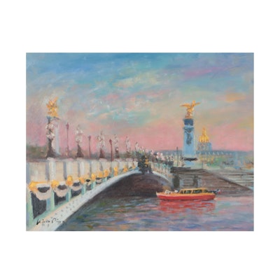 Nino Pippa Oil Painting "Paris - Boat Limousine by Pont Alexander III," 2016