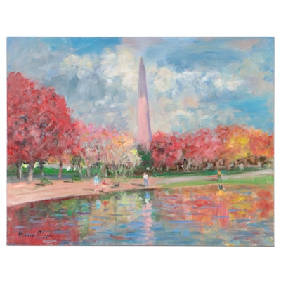 Nino Pippa Oil Painting "Washington DC - Light and Shade on the Obelisk," 2017
