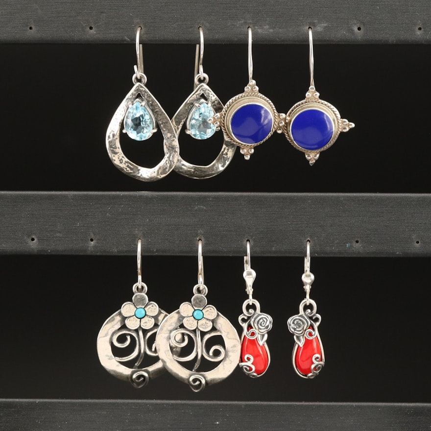 Relios Featured in Sterling Earrings Including Sky Blue Topaz and Faux Coral