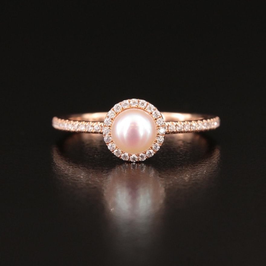 14K Pearl and Moissanite Halo Ring