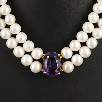 Sterling Amethyst and Pearl Double Strand Necklace