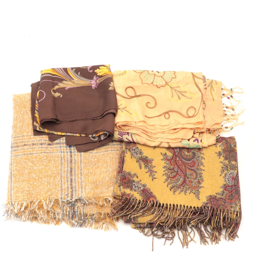 Wool-Cashmere Paisley Scarf with Other Printed Scarves