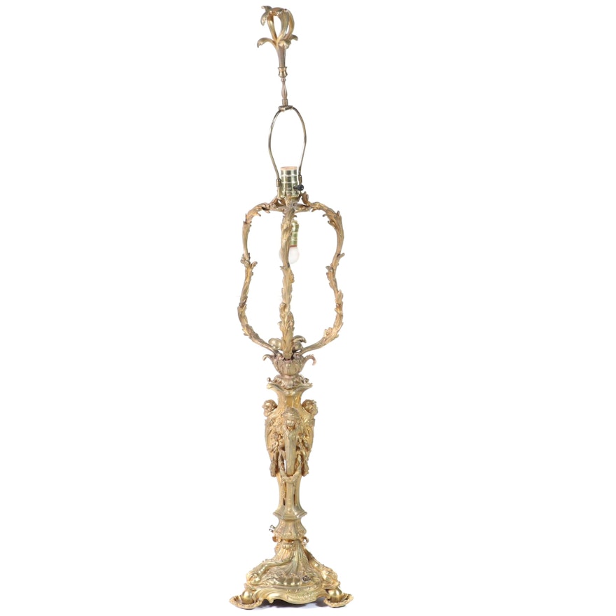 Baroque Style Gilt Metal Table Lamp, Mid to Late 20th Century