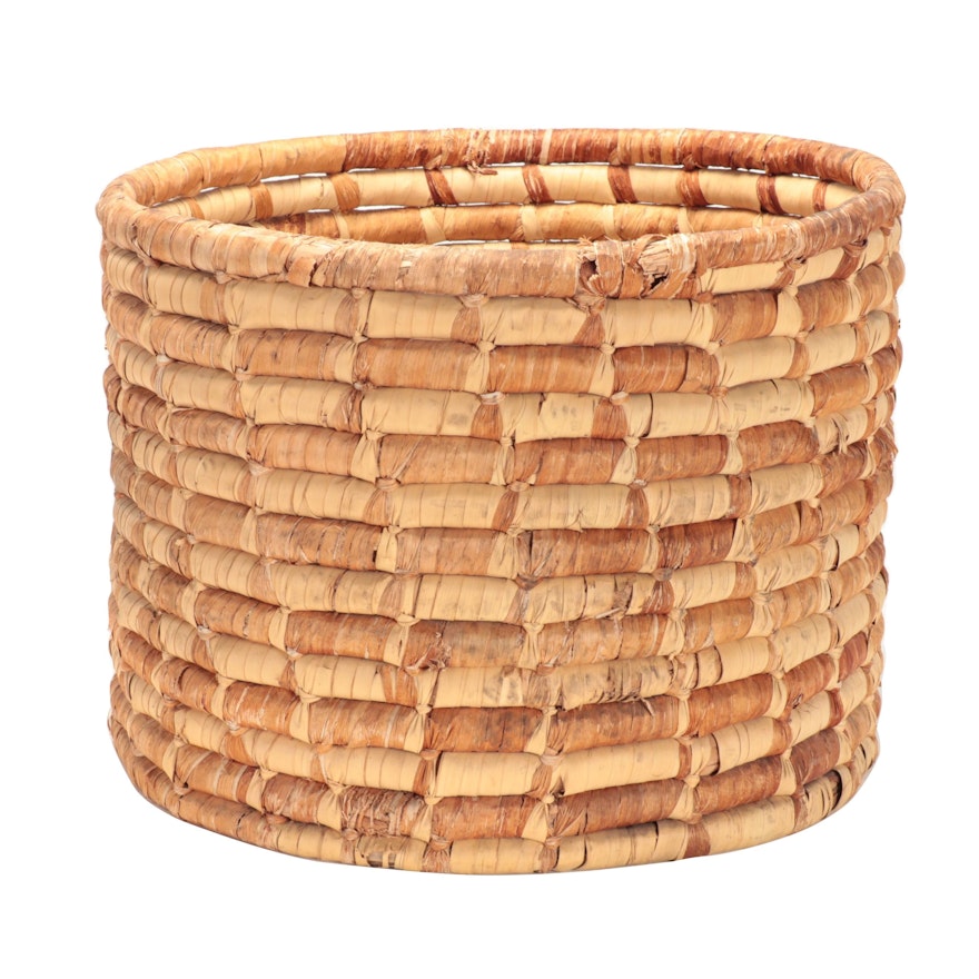 Coiled Corn Husk and Straw Basket