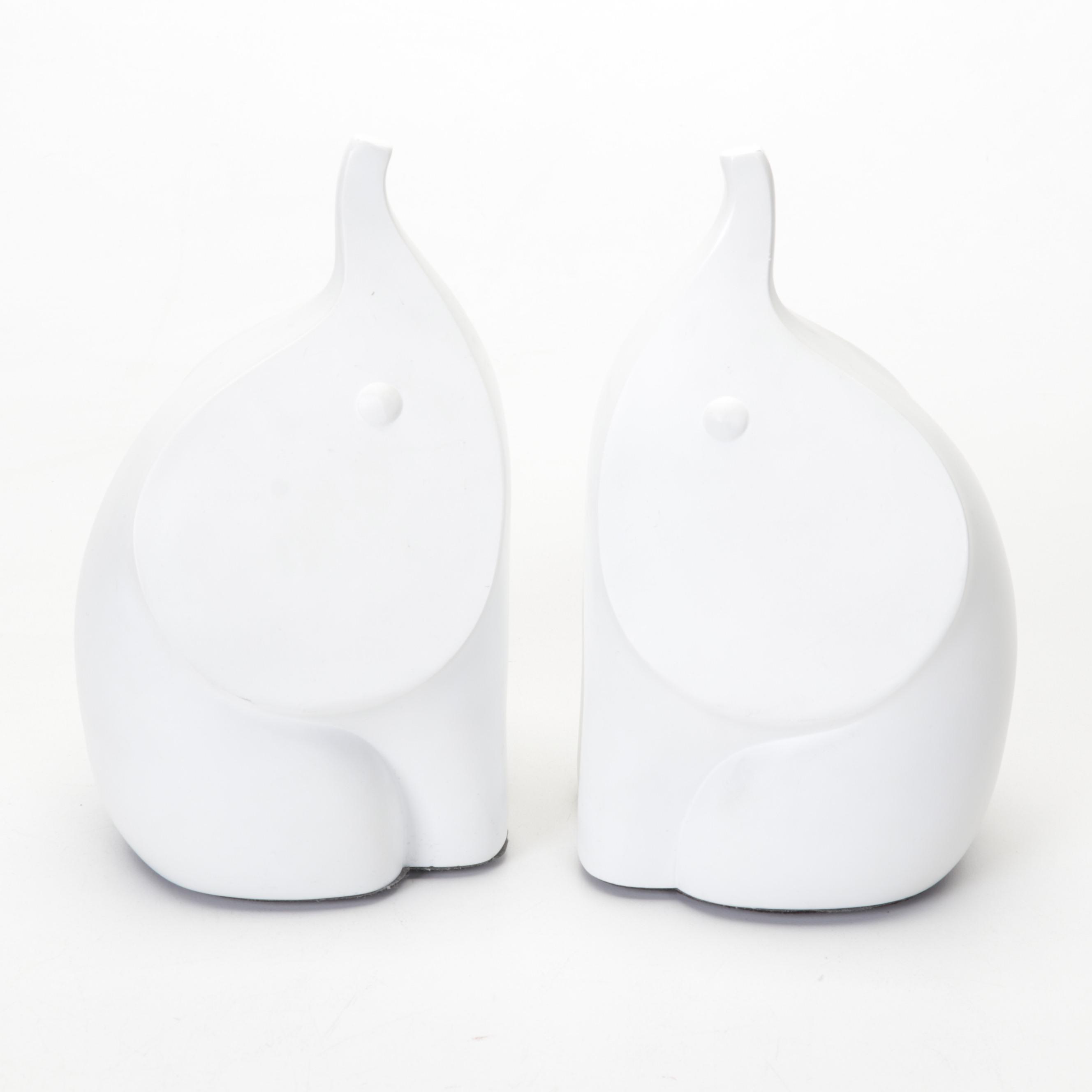 Pair of Jonathan Adler Elephant Bookends, Brass Fish Sculpture, and