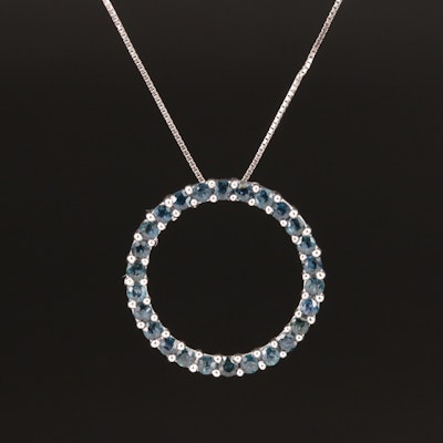 10K Sapphire Circle Pendant Necklace with 14K Chain