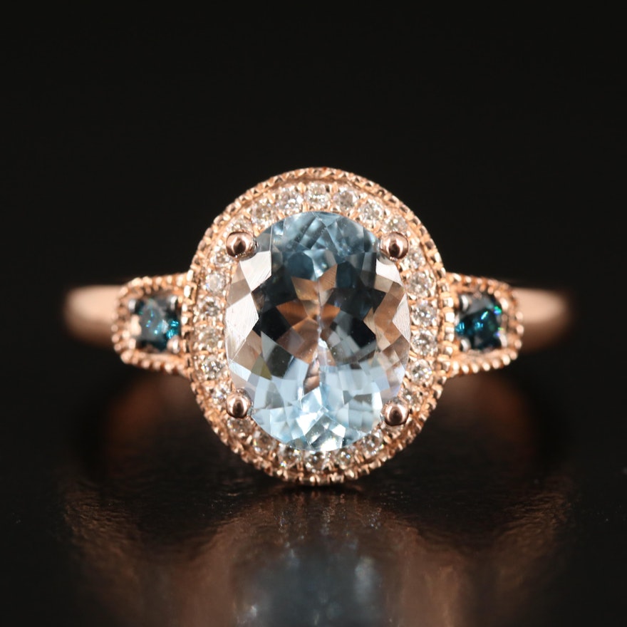 Le Vian 14K Rose Gold Aquamarine and Diamond Halo Ring
