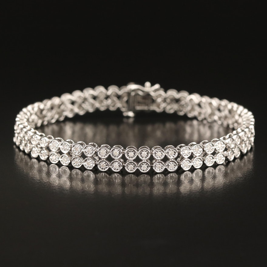 Sterling 1.02 CTW Diamond Double Row Bracelet