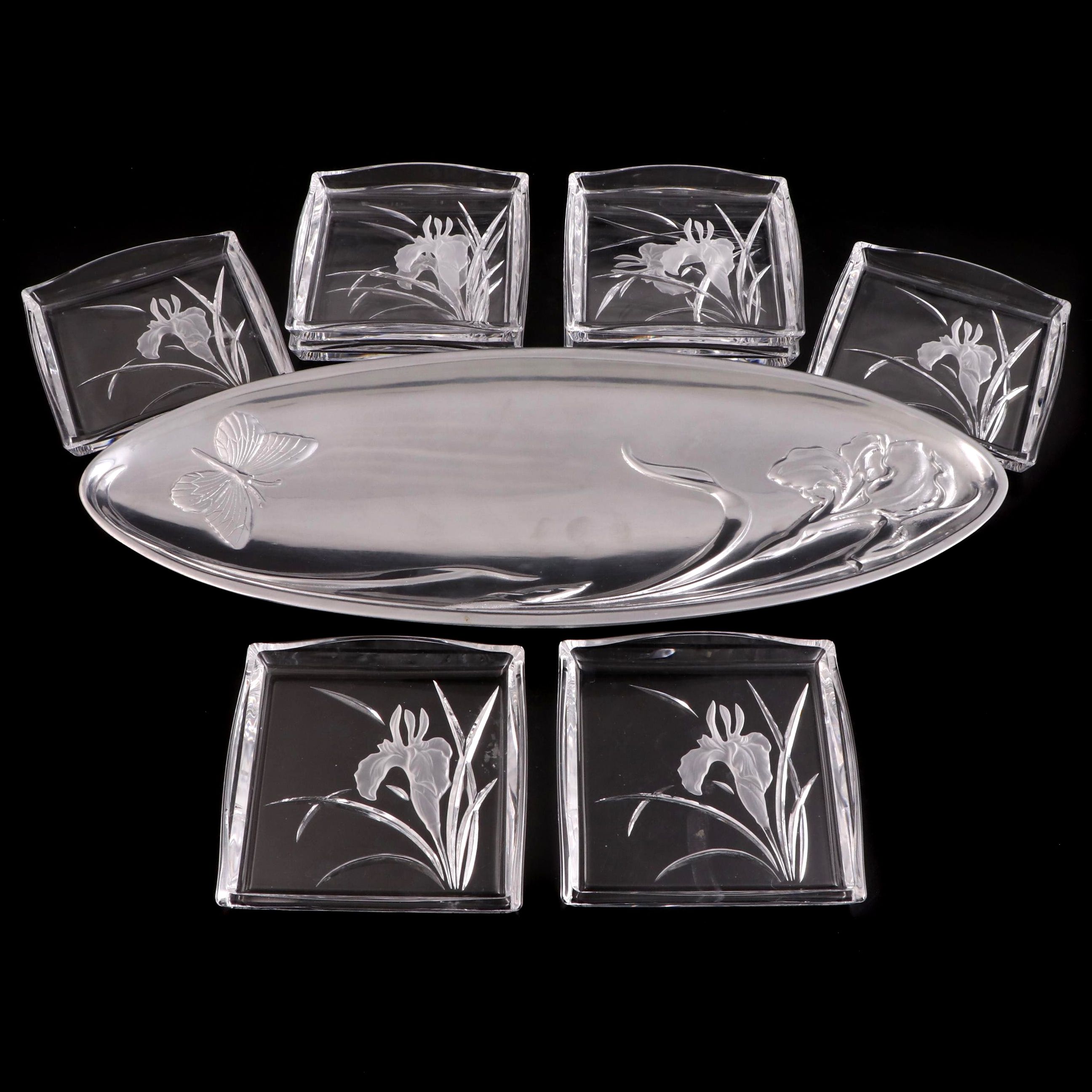 Hoya Reverse Etched Glass Appetizer Plates and Lenox Bread Tray EBTH