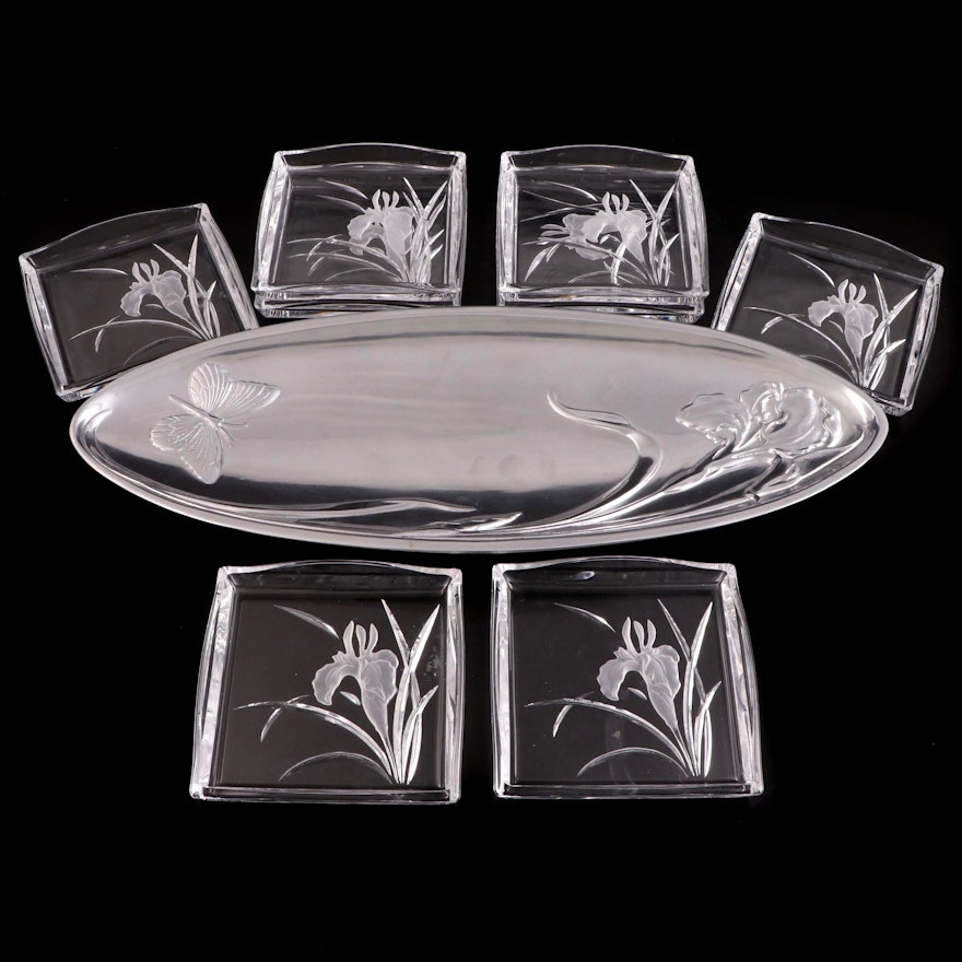 Hoya Reverse Etched Glass Appetizer Plates and  Lenox Bread Tray