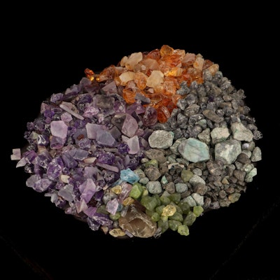 Rough Gemstones Including Amethyst, Citrine and Iolite