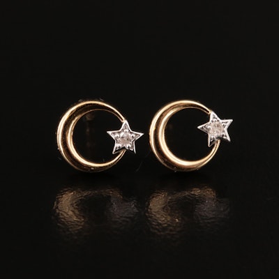 Sterling Circle and Diamond Star Stud Earrings