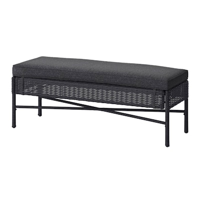 Threshold Eliot Gray Wicker Patio Dining Bench with Charcoal Cushion