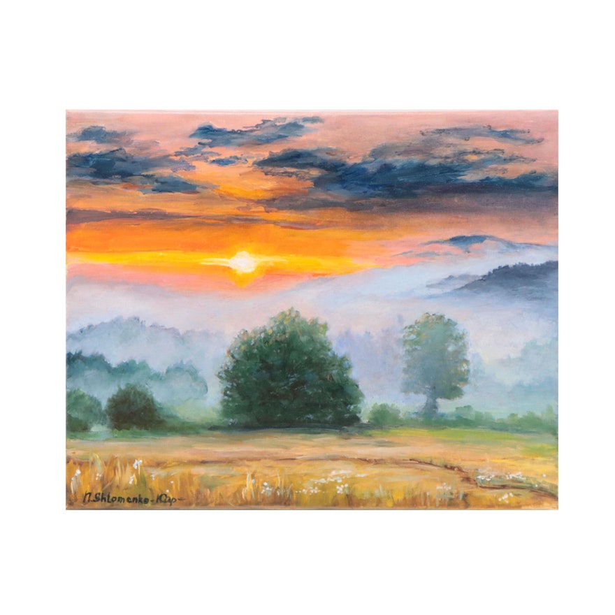 Nataliya Shlomenko Oil Painting of Landscape "Sunset In The Fog," 2022