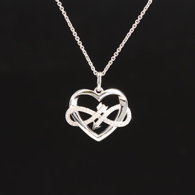 Sterling Diamond Heart and Infinity Pendant Necklace