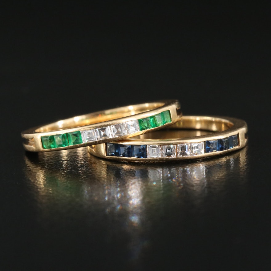Tiffany & Co. 18K Diamond Bands Including Emerald and Sapphire