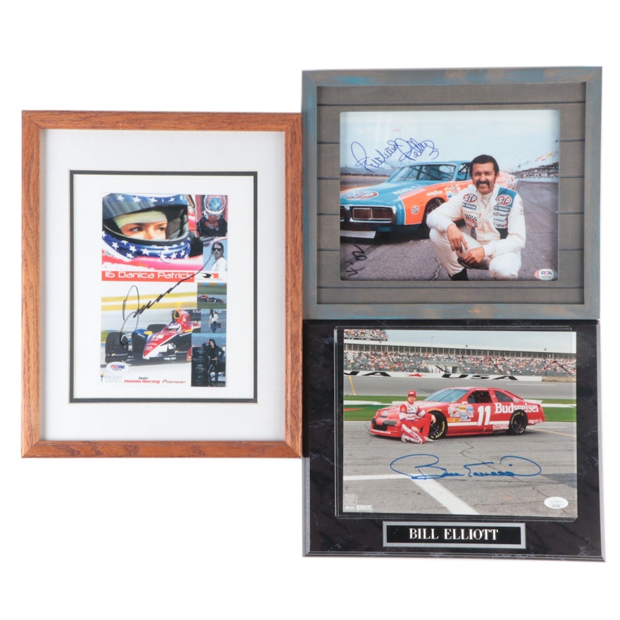 Danica Patrick, Richard Petty and Bill Elliott Signed Framed Giclées and Plaque